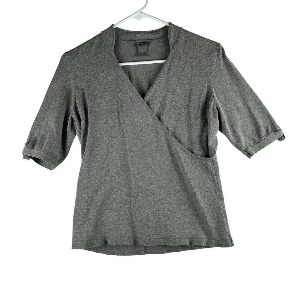 Ann Taylor Crossover Grey Top Women’s Medium Capsule Minimalist Contemporary